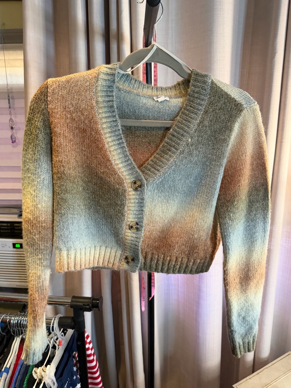 Garage Cropped Gradient Cardigan - Blue, Brown, Cream